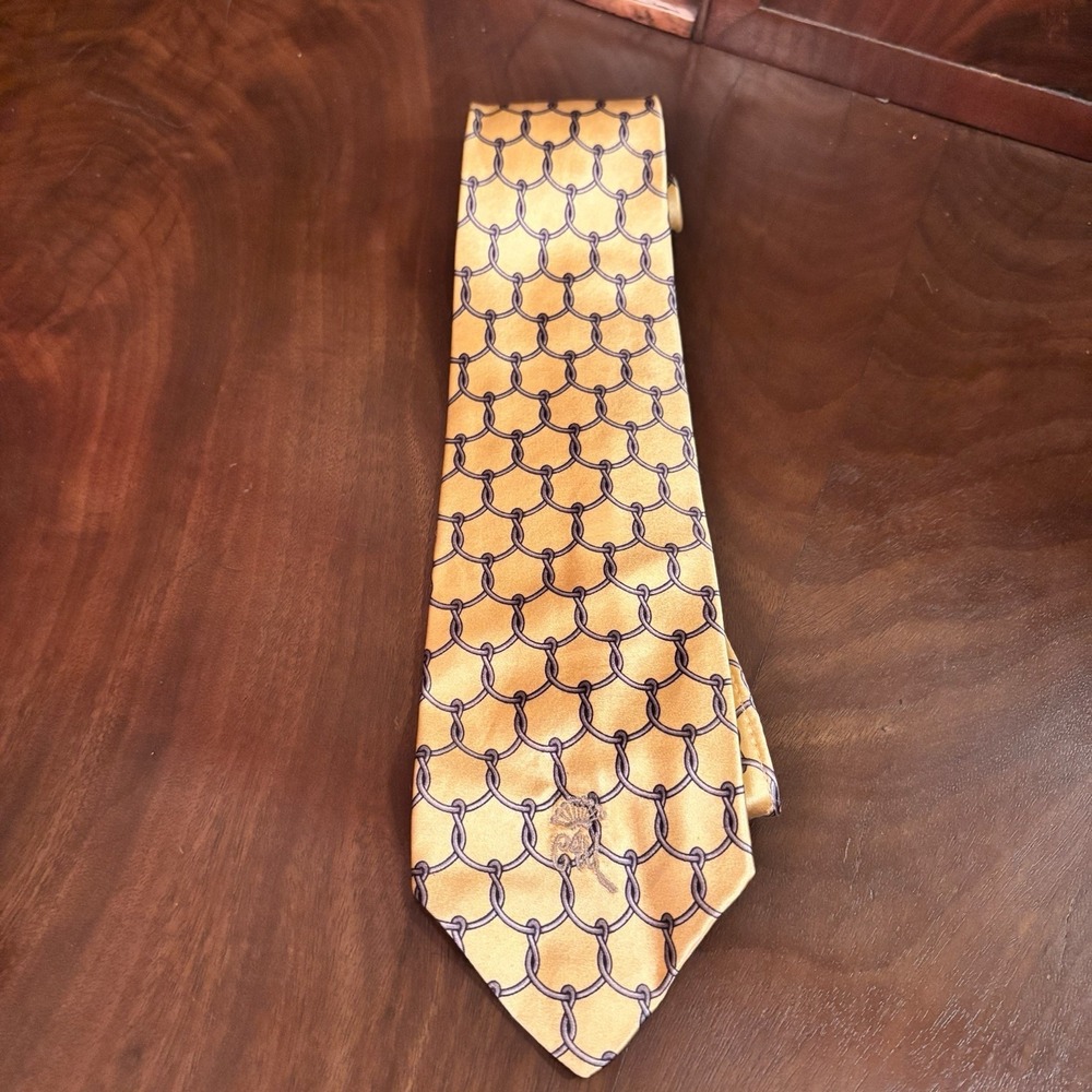 Countess Mara Gold Chain Link Silk Tie USA Made Crest